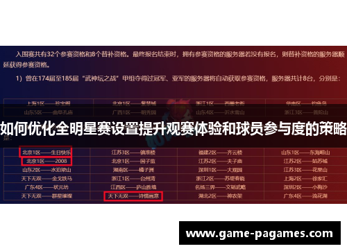 如何优化全明星赛设置提升观赛体验和球员参与度的策略