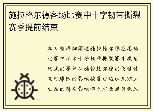 施拉格尔德客场比赛中十字韧带撕裂赛季提前结束